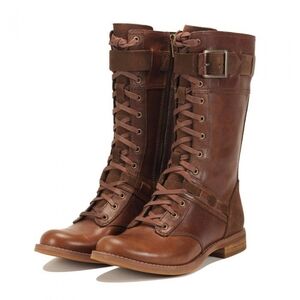 TIMBERLAND Savin Hill Brown Leather Lace Up Mid Boot With Buckle & Zip Womens 9